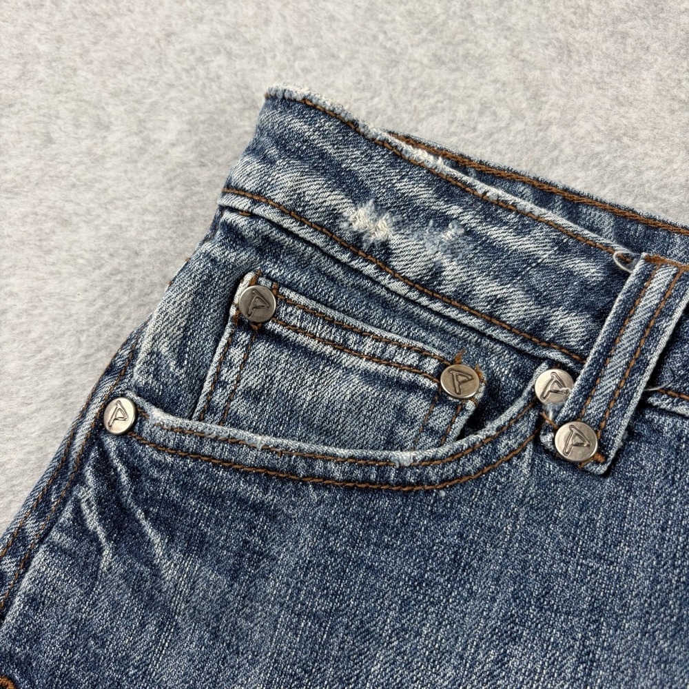 Papaya Denim Skirt Womens Medium Blue Low Rise Raw Hem Y2K Mini Stretch Club - Picture 2 of 9